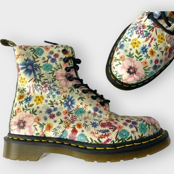 Dr. Martens Shoes - Dr. Martens Pascal Wanderlust Boots Floral Bone Mallow Leather Lace Up US Size 7